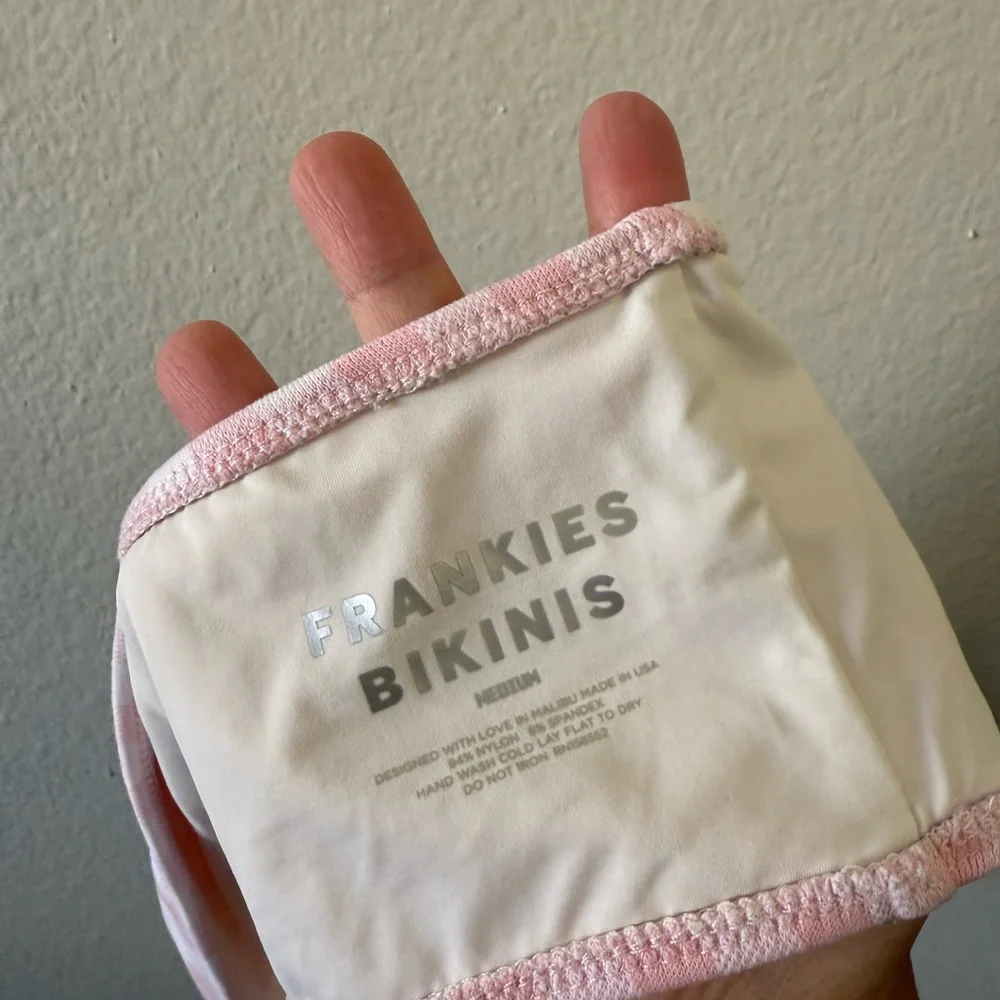 Frankies Bikinis Jeanette Strapless Bikini Top Baby Pink Gingham Size M Summer